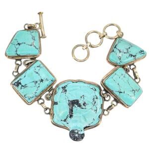 Vintage Figural Tortoise Turtle Bracelet Reconstituted Turquoise Sterling Silver